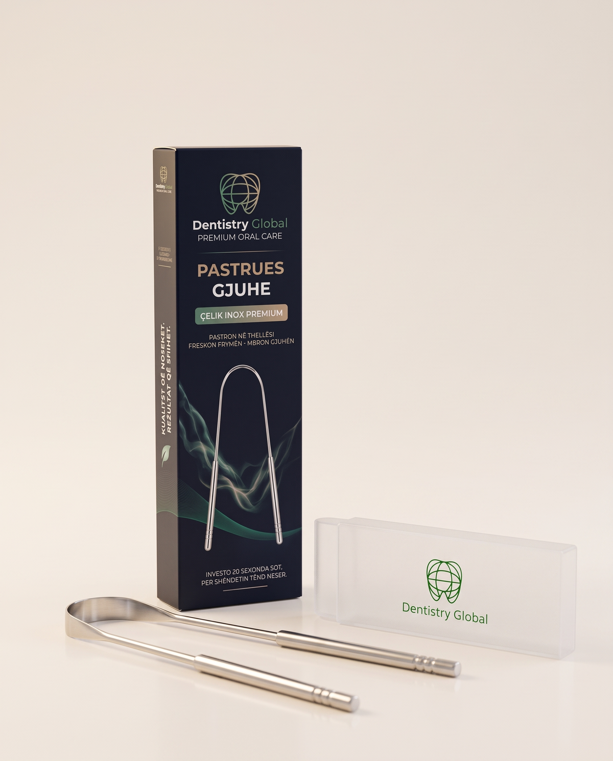 Pastrues Gjuhe Premium prej çeliku inox me kuti mbrojtëse — DentistryGlobal