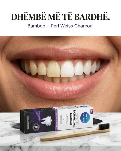Kompleti Dhëmbë Më Të Bardhë — Perl Weiss Charcoal & Furçë Bamboo